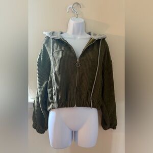 Olive Green Corduroy Hooded Jacket